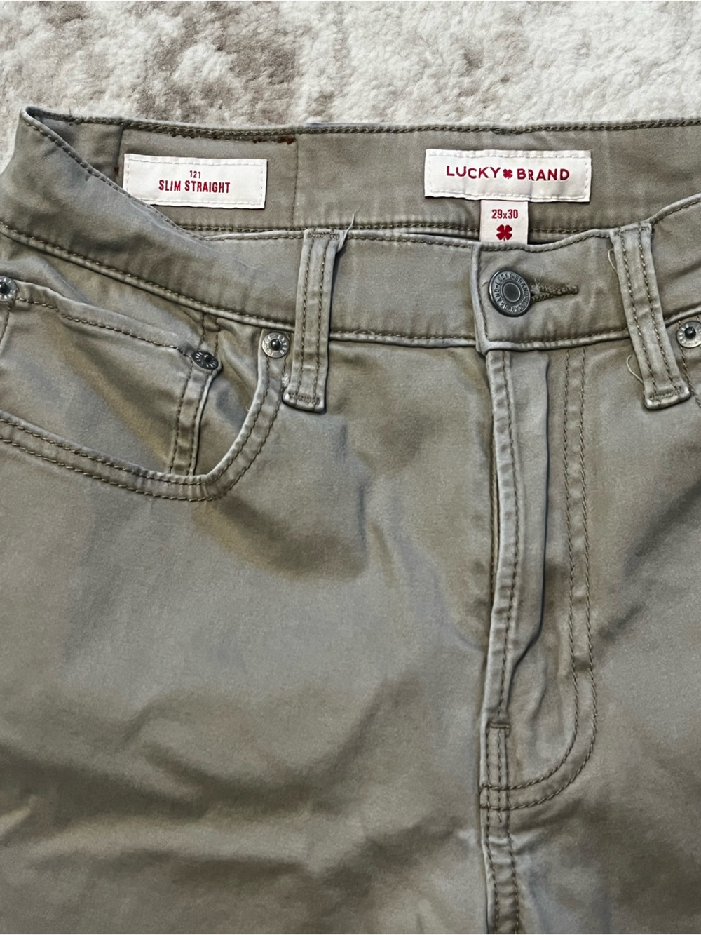 Lucky Brand Mens 29x30 121 Slim Straight Khaki Olive Green Chino Pants Pants